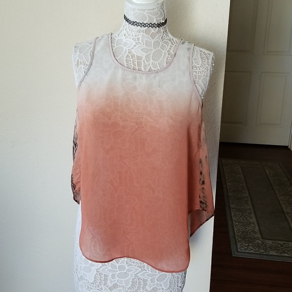  Love Stitch Sheer Ombre Dip Dye Sleeveless Hippie Boho Tunic Top Size Small